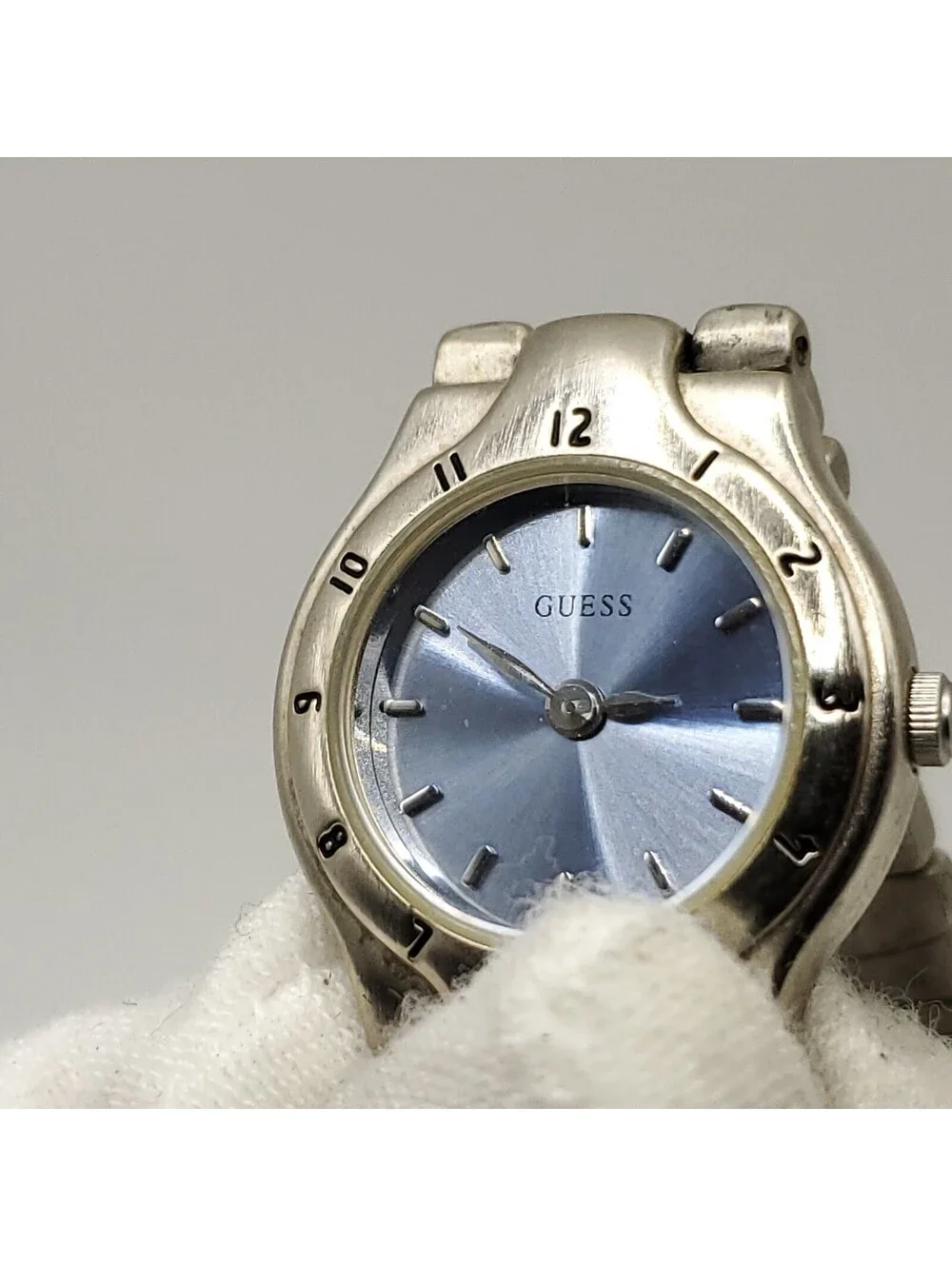 Guess Blue Dial Watch Women 22mm Silver Tone New Battery